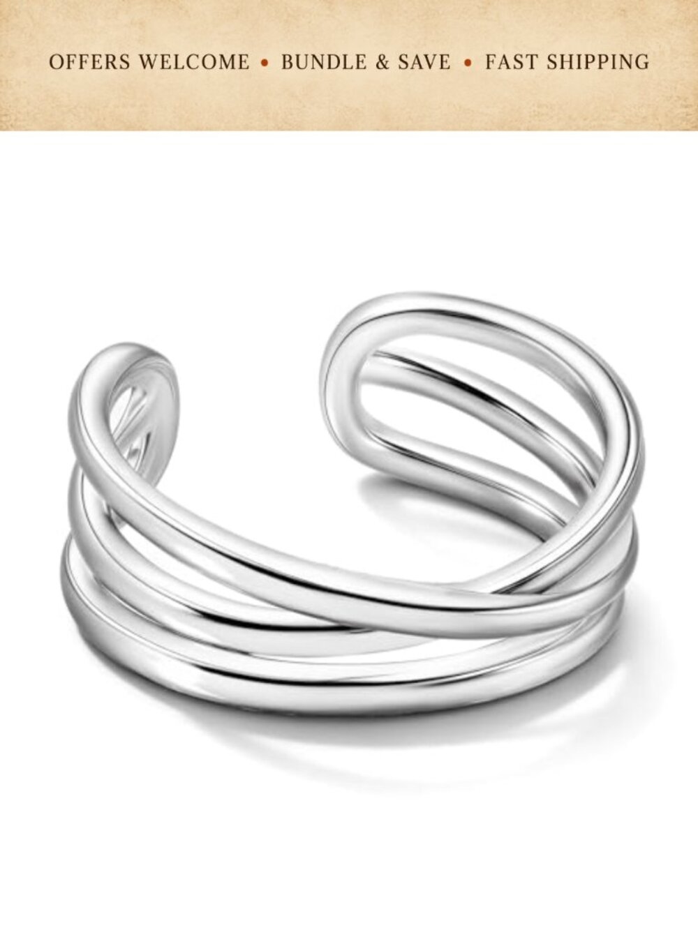 Silver Plated Adjustable Open Ring Twisted Crossover Stackable Women Jewelry